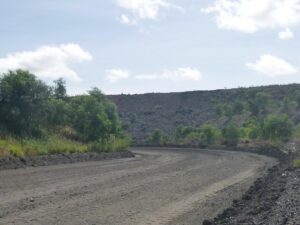 Image of a tight curve on a mining road